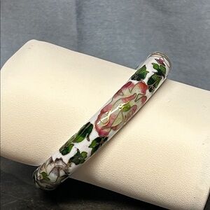 VINTAGE WHITE CLOISONNÉ HINGED BANGLE 
Floral Enamel Bangle Bracelet